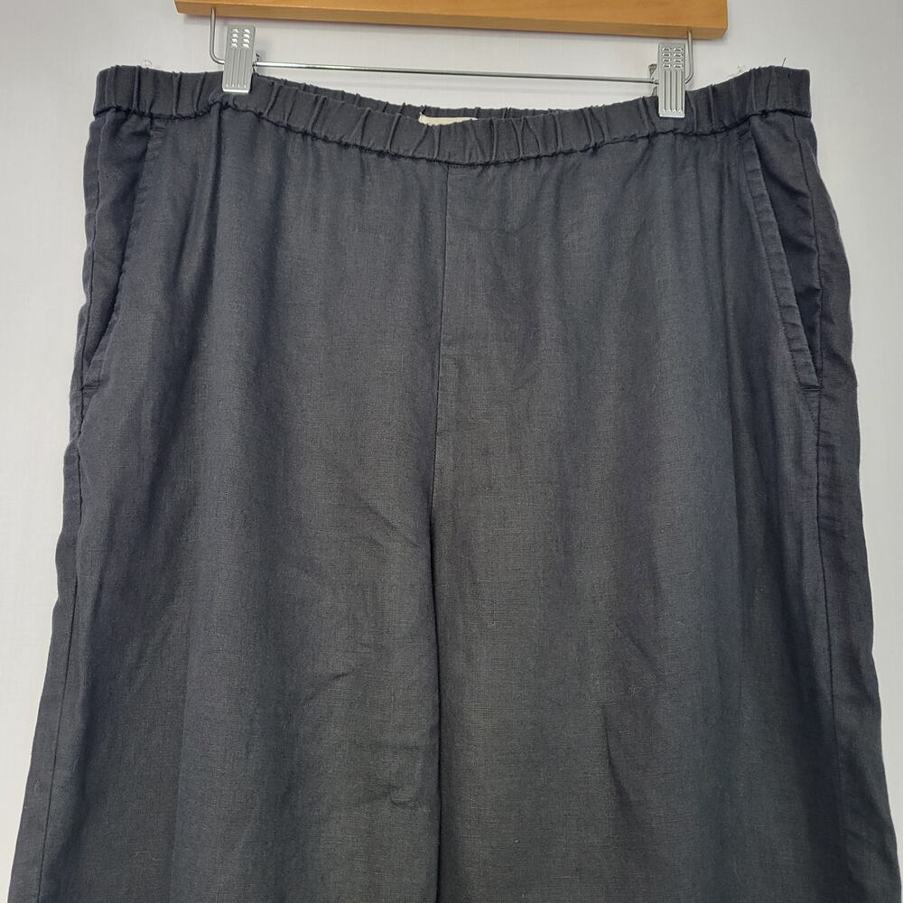 Eileen Fisher 100% Organic Linen Wide Leg Pull On Pants size L Black Minimalist - Picture 2 of 6